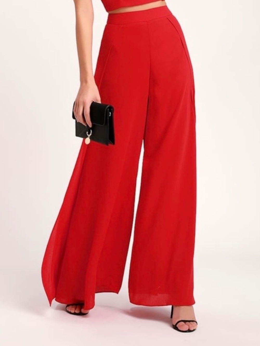 Lulu's Out Tonight Red Tulip Wide Leg Palazzo High Waisted Pants Size XL